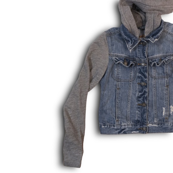 Kids Boys Hollister Light Blue Denim Jean Gray Sweatshirt Hoodie Jacket - Picture 5 of 10